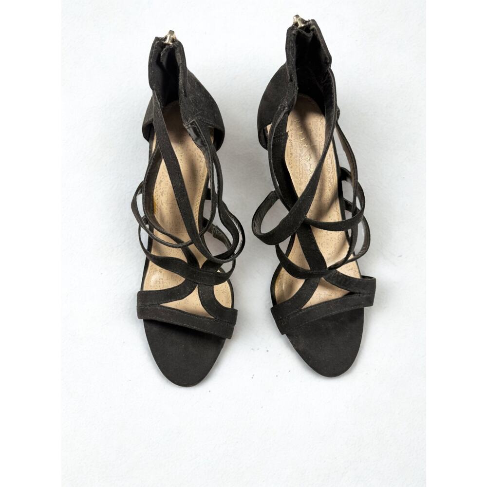 Kelly & Katie Black Strappy Stiletto Heels Womens 8.5M Suede‎ Dress Sandals